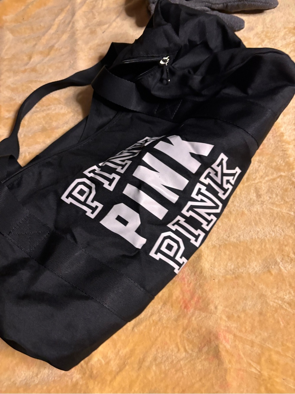 PINK Victoria's Secret Black Duffel Bag with White Logo